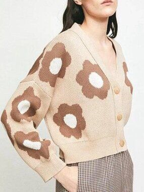 Rita Row Cork Floral Cardigan Sweater Size L